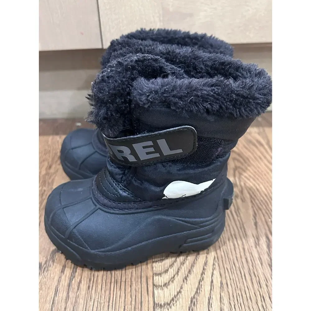 Sorel Kids Snow Commander Polar Bear Winter Boots Black Toddler Sz 7 Waterproof